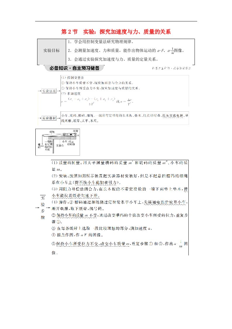 新教材2023年秋高中物理第4章运动和力的关系第2节实验：探究加速度与力质量的关系教师用书含答案新人教版必修第一册