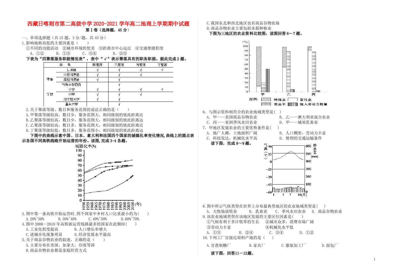 西藏日喀则市第二高级中学2020_2021学年高二地理上学期期中试题