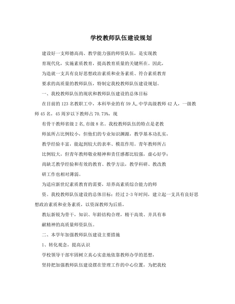 学校教师队伍建设规划