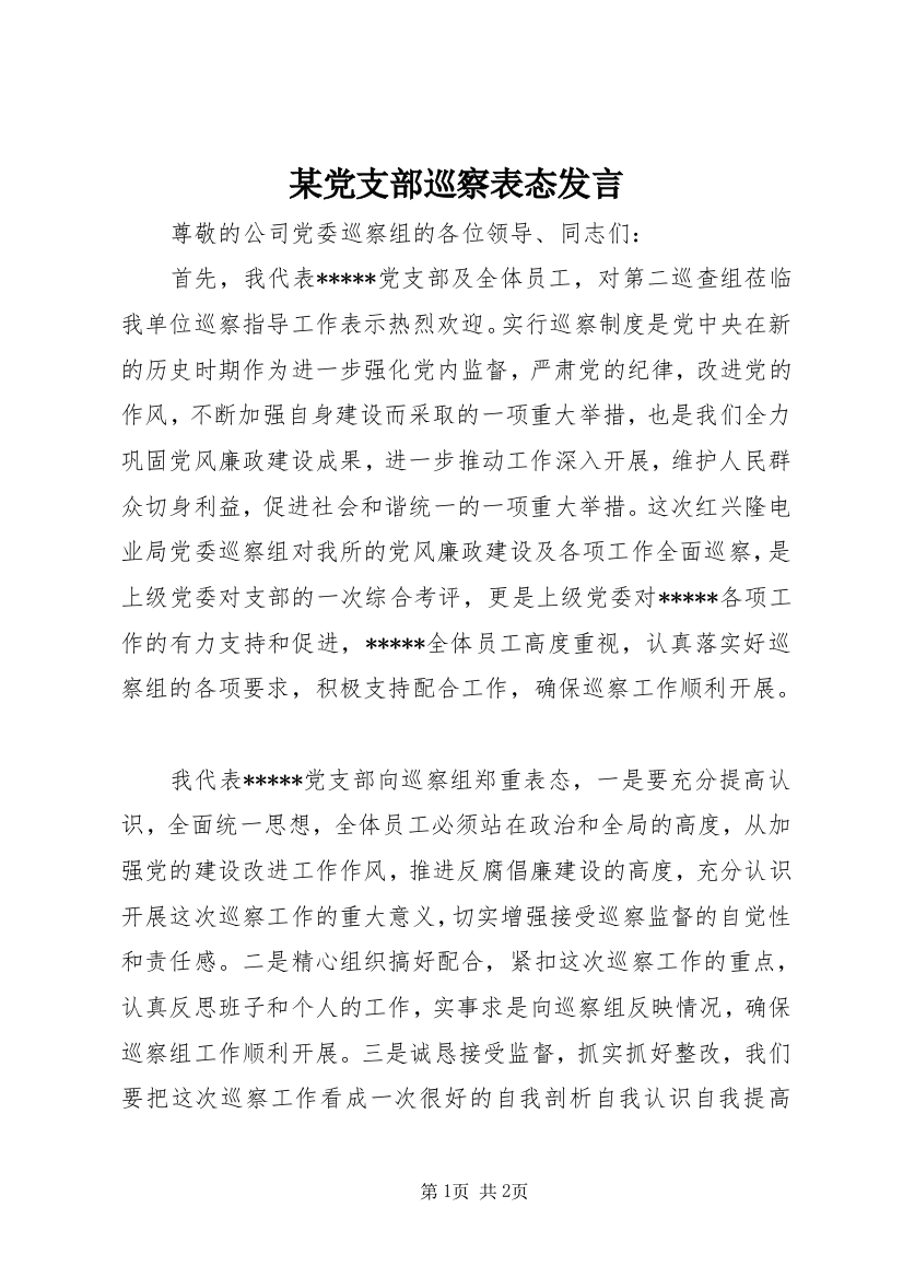 某党支部巡察表态发言