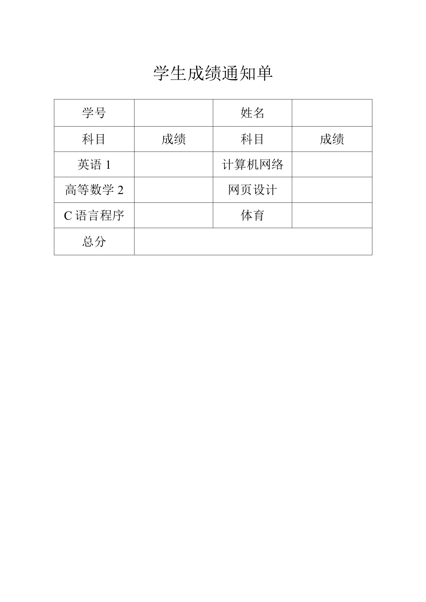 成绩通知单（格式）