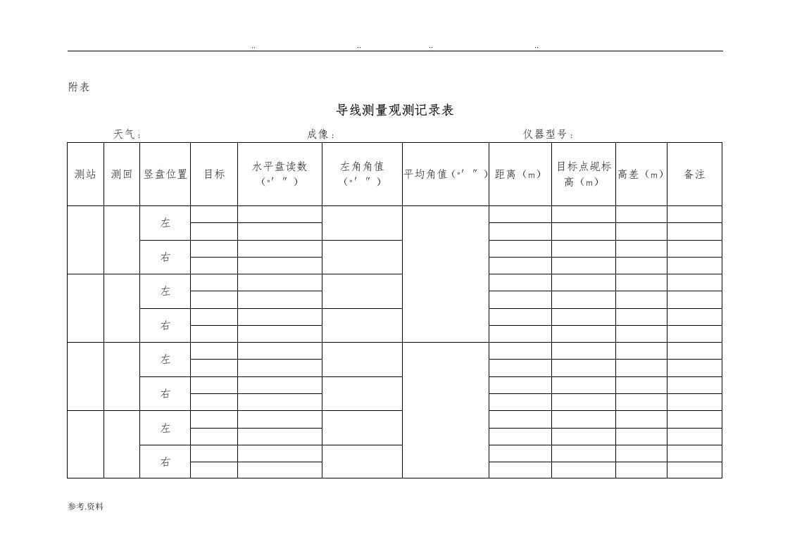 导线测量观测记录表