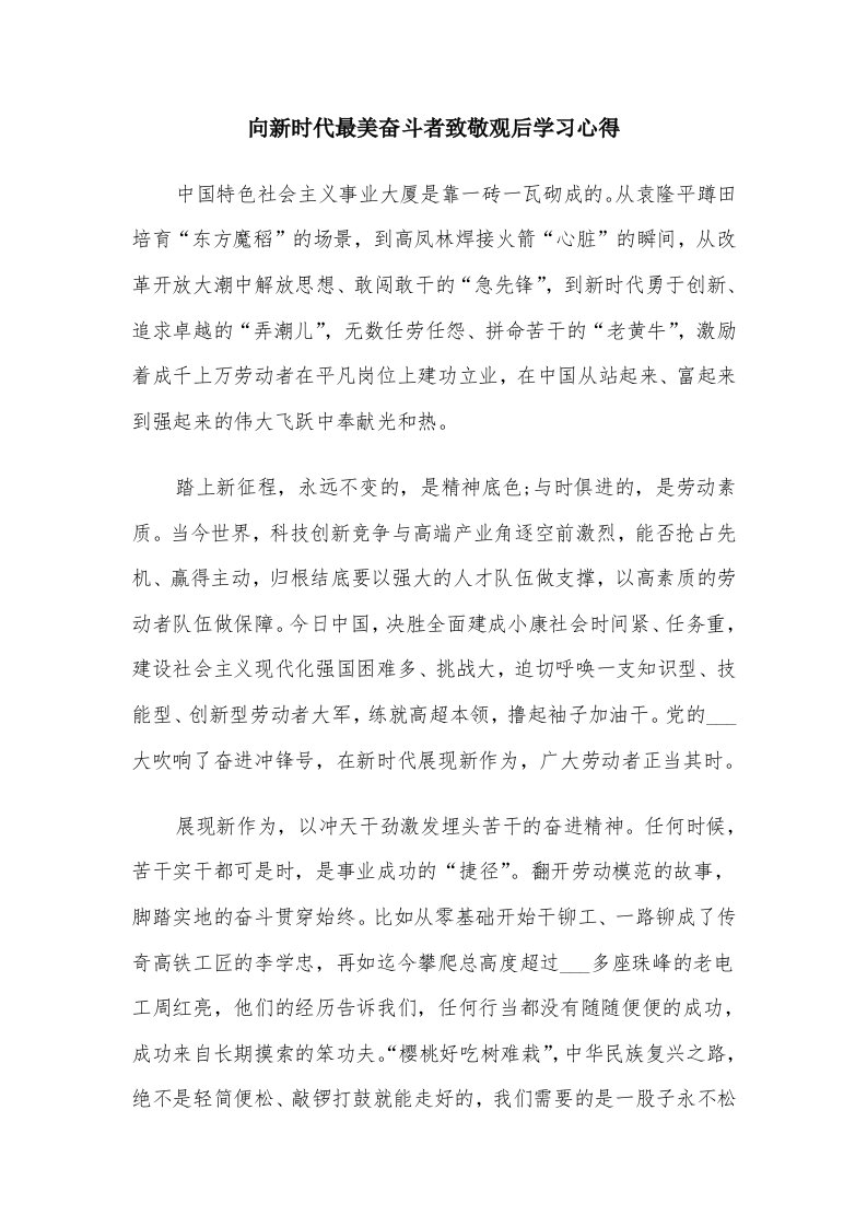 向新时代最美奋斗者致敬观后学习心得