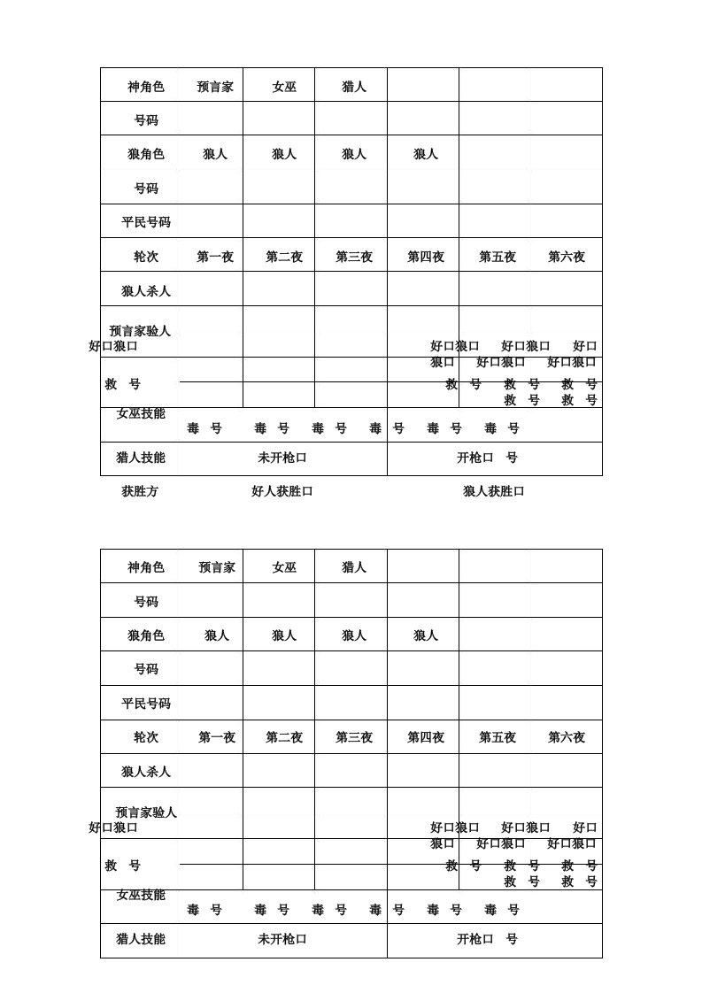 狼人杀法官统计表格