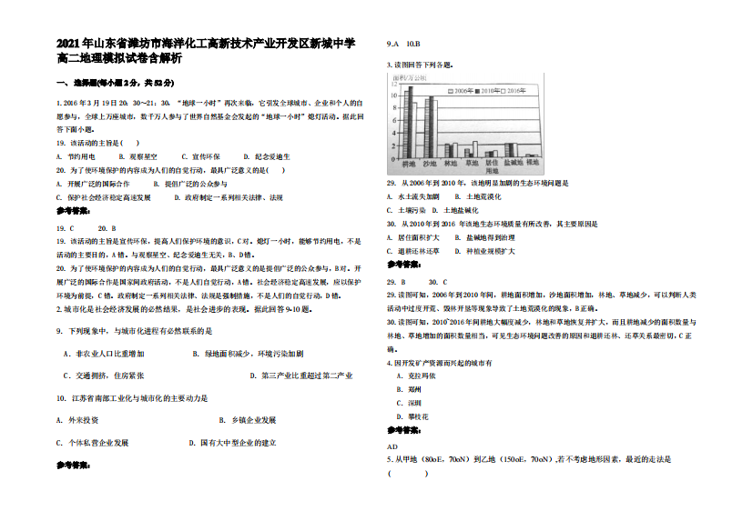 2021年山东省潍坊市海洋化工高新技术产业开发区新城中学高二地理模拟试卷含解析