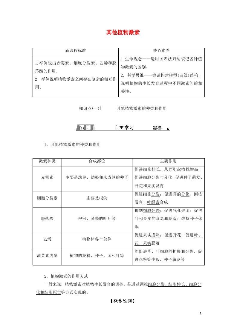 2021_2022年新教材高中生物第5章植物生命活动的调节第2节其他植物激素学案新人教版选择性必修1