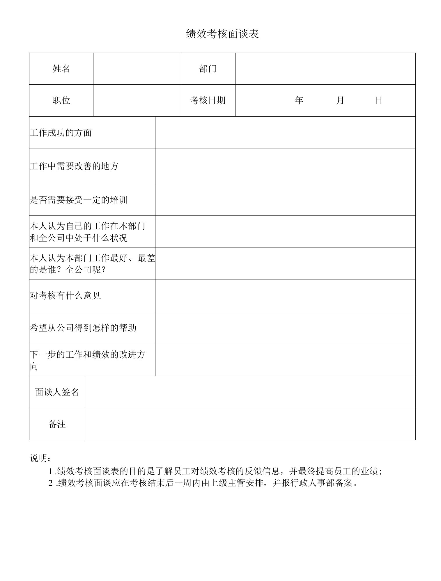 我一直使用的绩效考核面谈表.doc