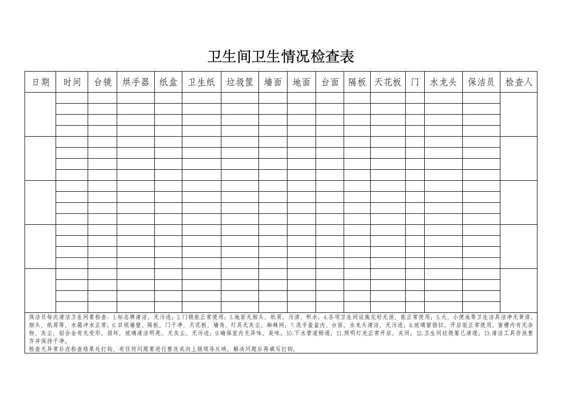 保洁检查表(卫生间)