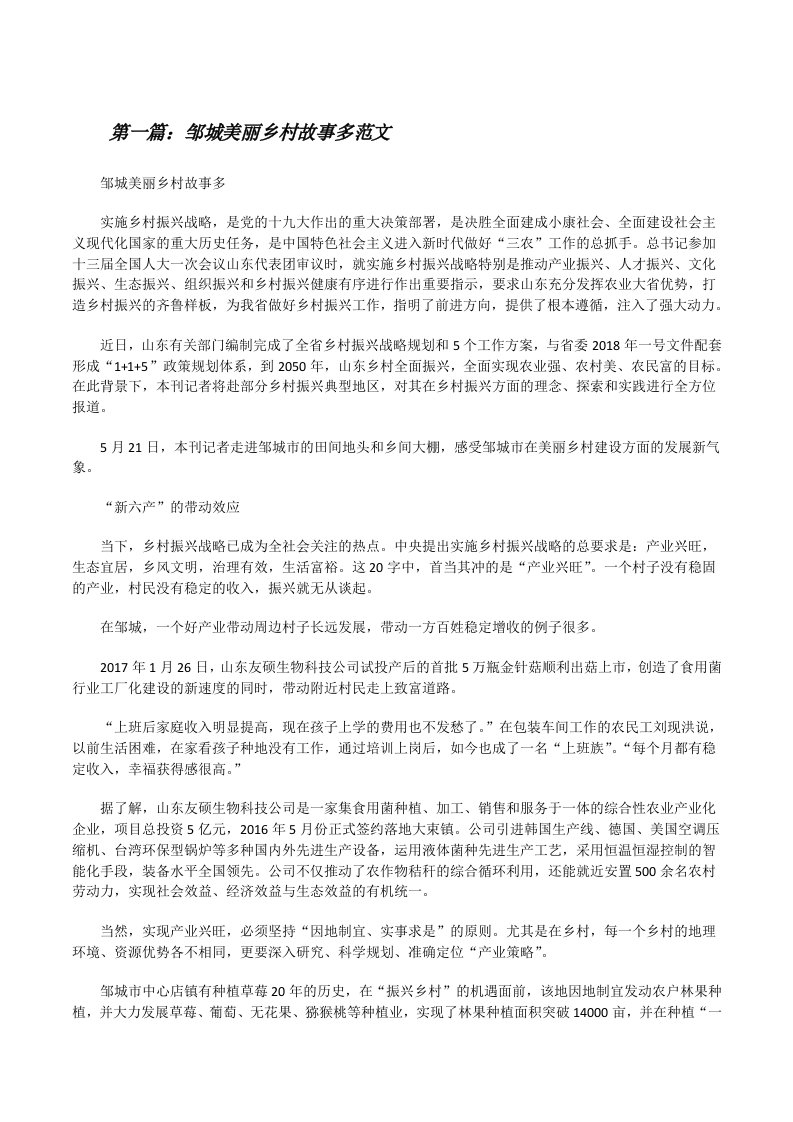 邹城美丽乡村故事多范文[修改版]