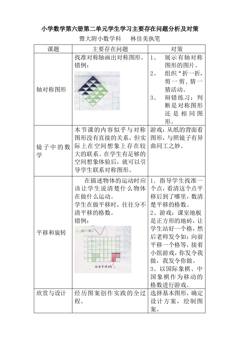 【小学中学教育精选】小学数学第六册对称、平移和旋转学生学习主要存在问题分析及对策