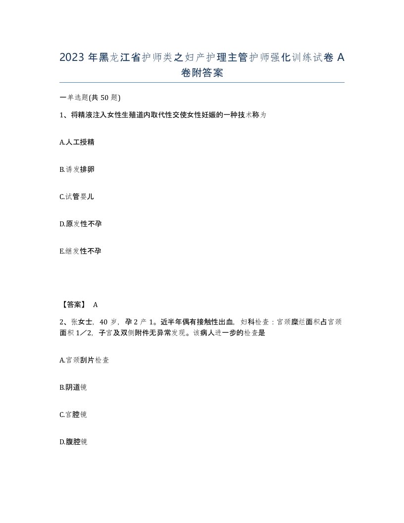 2023年黑龙江省护师类之妇产护理主管护师强化训练试卷A卷附答案