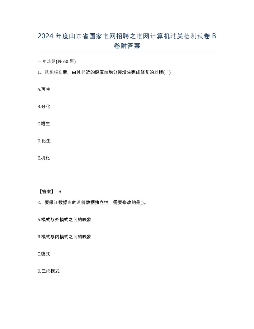 2024年度山东省国家电网招聘之电网计算机过关检测试卷B卷附答案