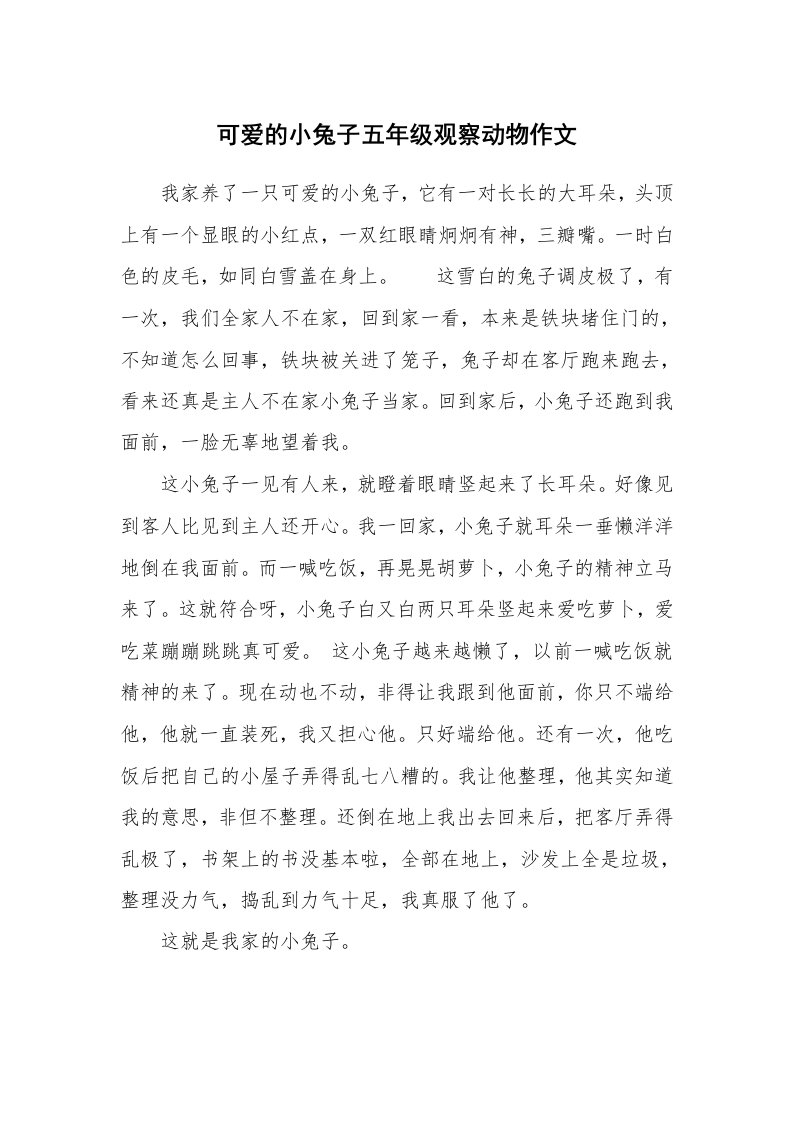 可爱的小兔子五年级观察动物作文