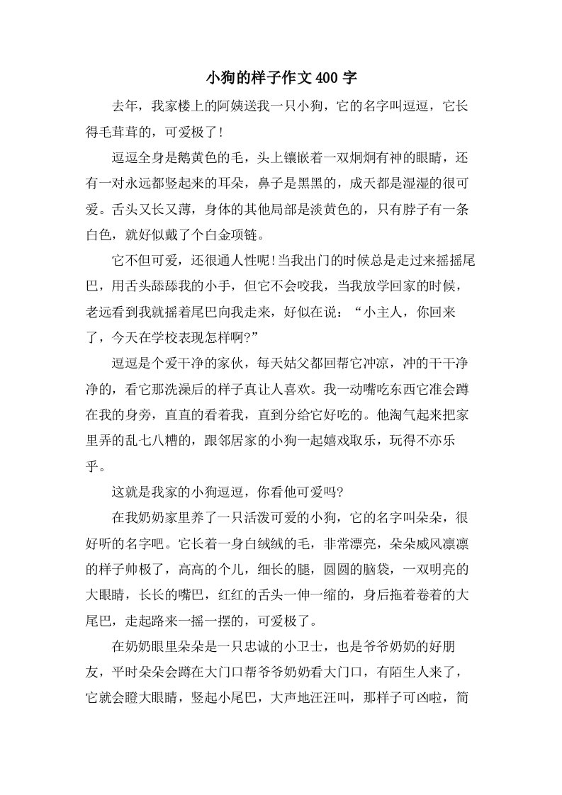 小狗的样子作文400字