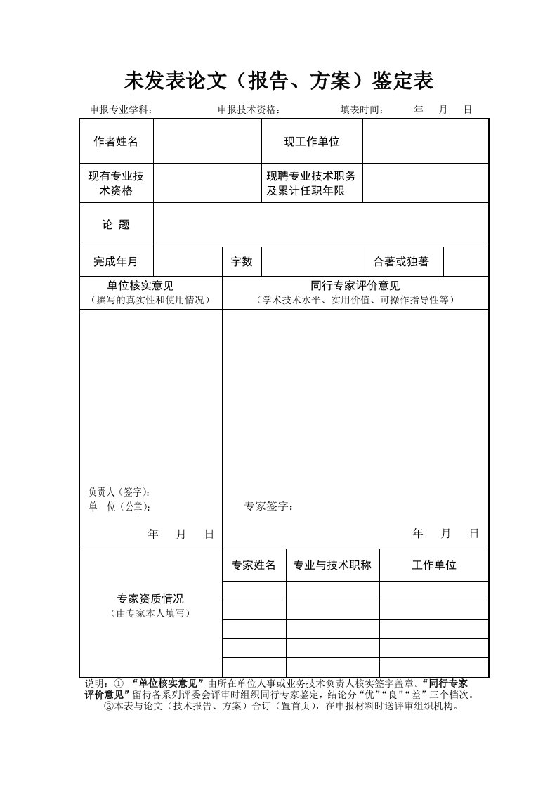 未发表论文（报告、方案）鉴定表.doc