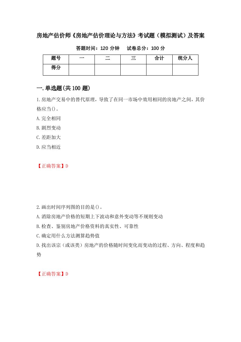 房地产估价师房地产估价理论与方法考试题模拟测试及答案第73版