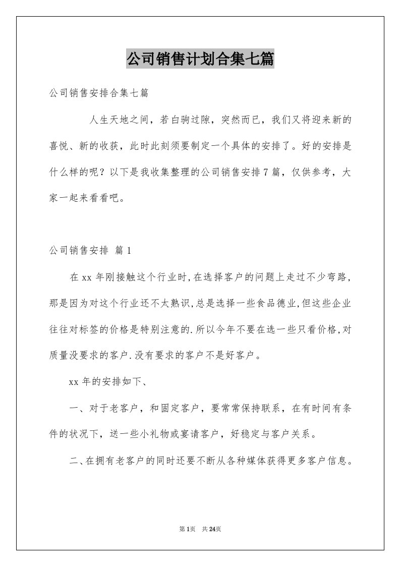 公司销售计划合集七篇范本