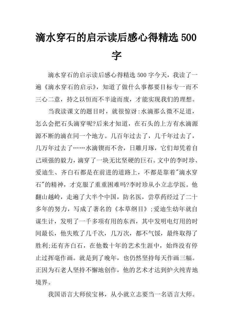 滴水穿石的启示读后感心得精选500字