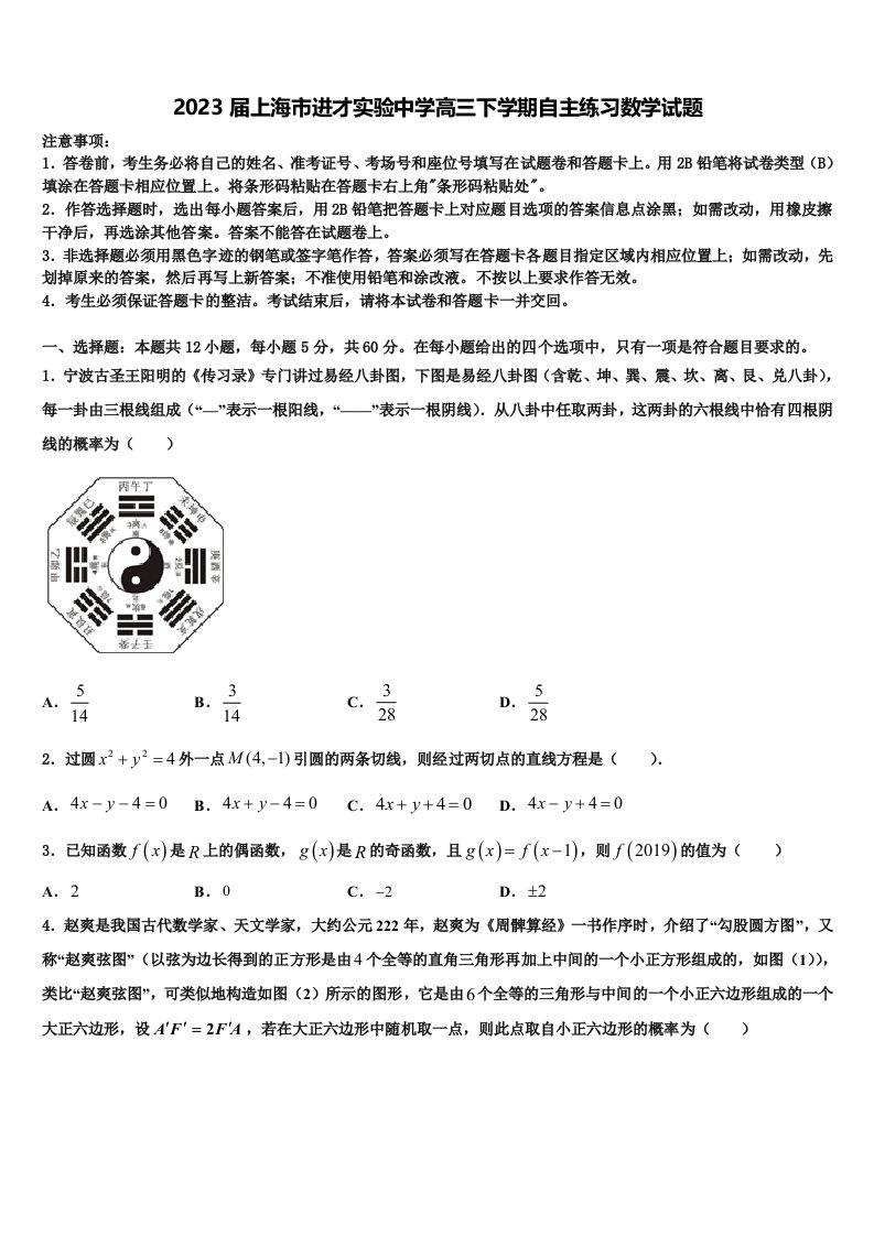 2023届上海市进才实验中学高三下学期自主练习数学试题含解析