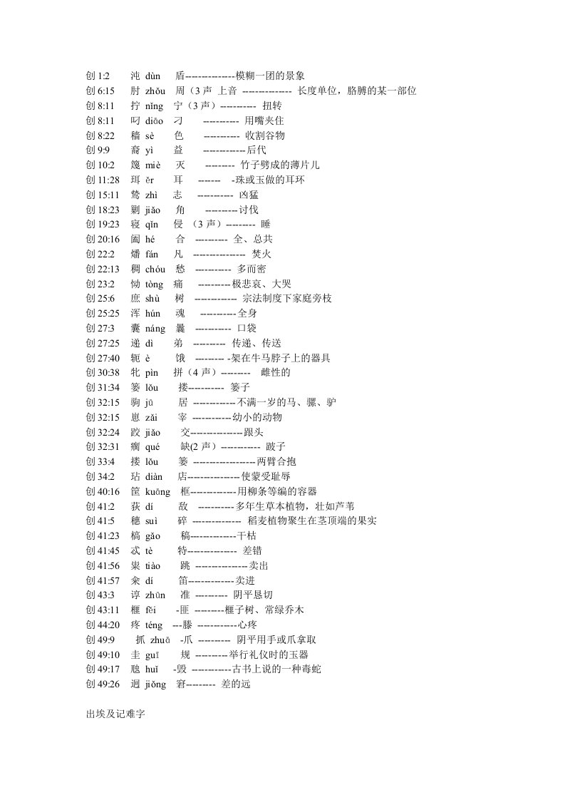 圣经中的难字及解释