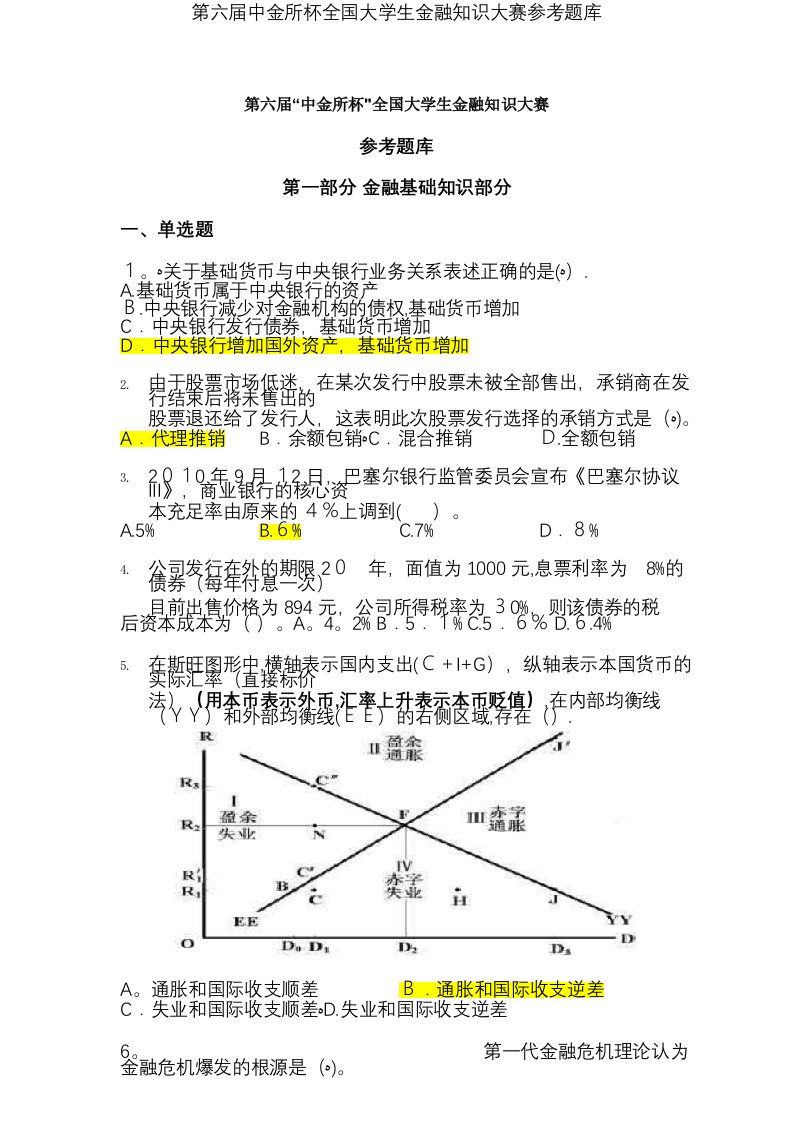 第六届中金所杯全国大学生金融知识大赛参考题库