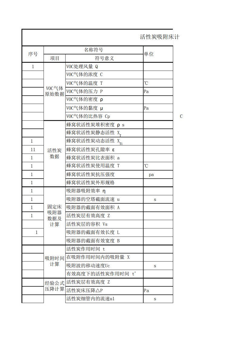 活性炭吸附装置设计计算