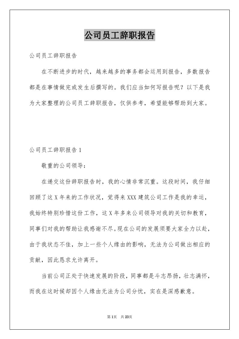 公司员工辞职报告精选4