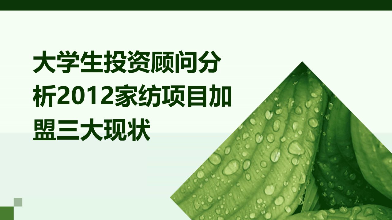 大学生投资顾问分析2012家纺项目加盟三大现状课件