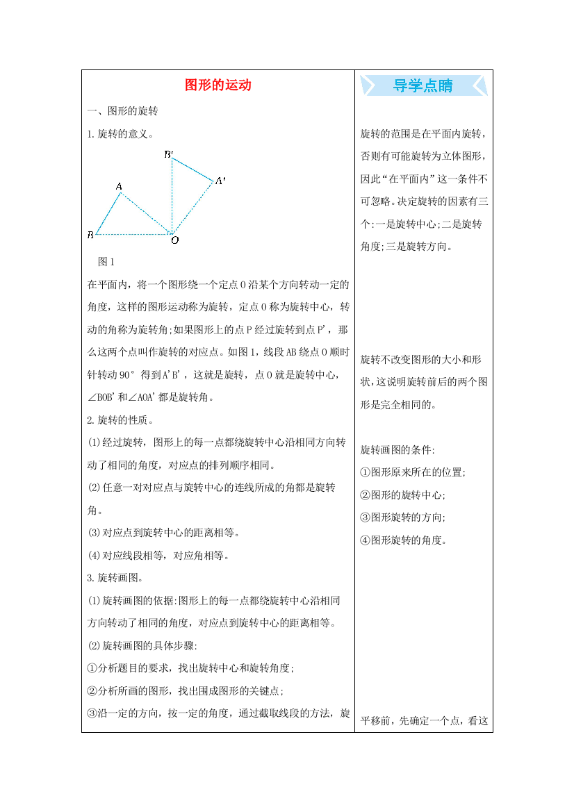 六年级数学下册3图形的运动知识清单素材北师大版2020050922