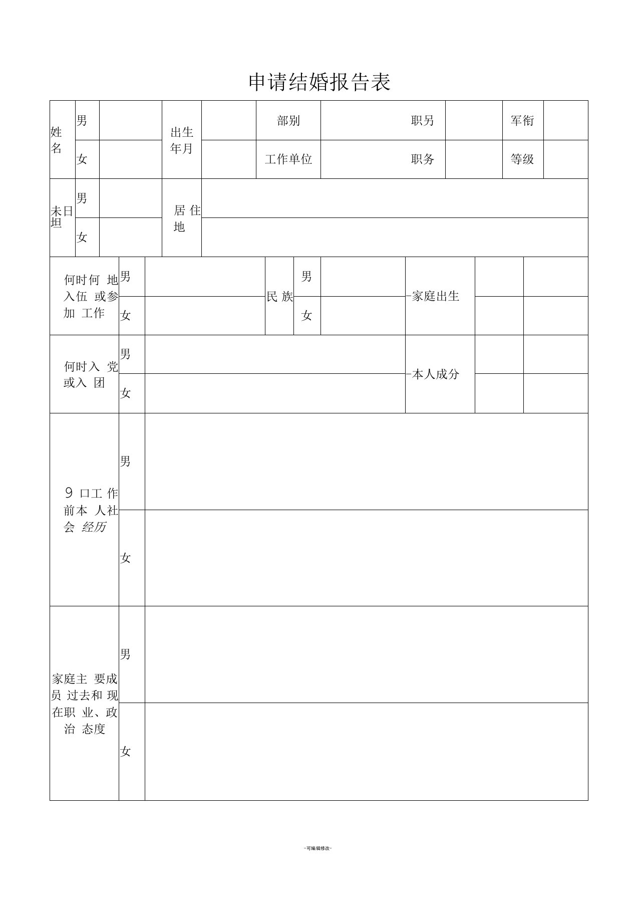 申请结婚报告表