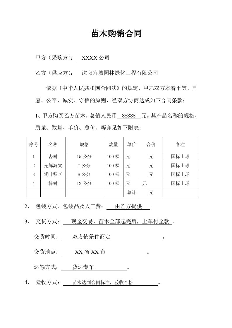 精品文档-简单试用的苗木购销合同范本