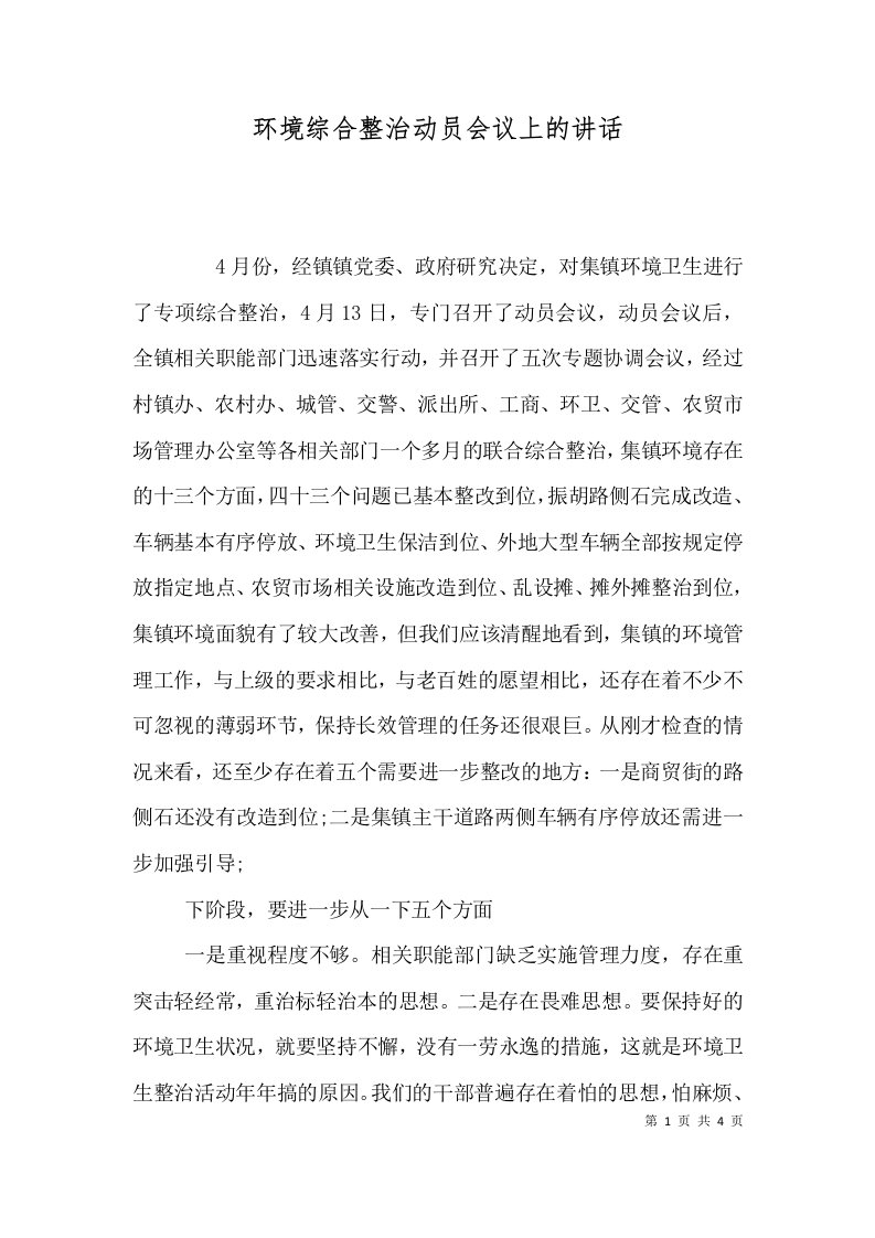 环境综合整治动员会议上的讲话（四）