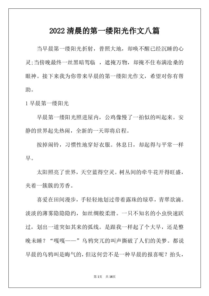 2022年清晨的第一缕阳光作文八篇