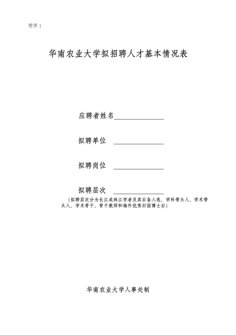 华南农业大学拟招聘人才基本情况表