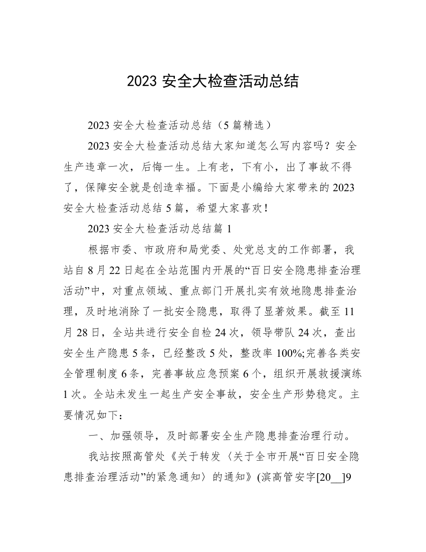 2023安全大检查活动总结