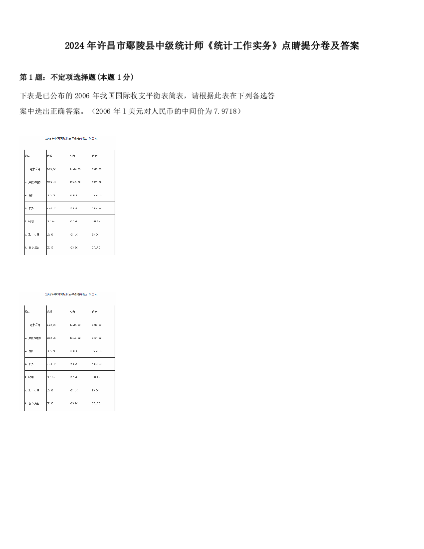 2024年许昌市鄢陵县中级统计师《统计工作实务》点睛提分卷及答案