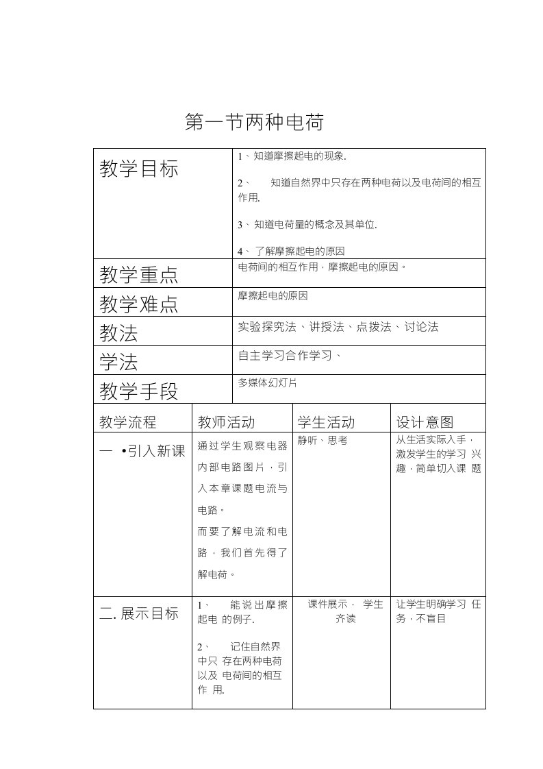 15.1两种电荷教学设计