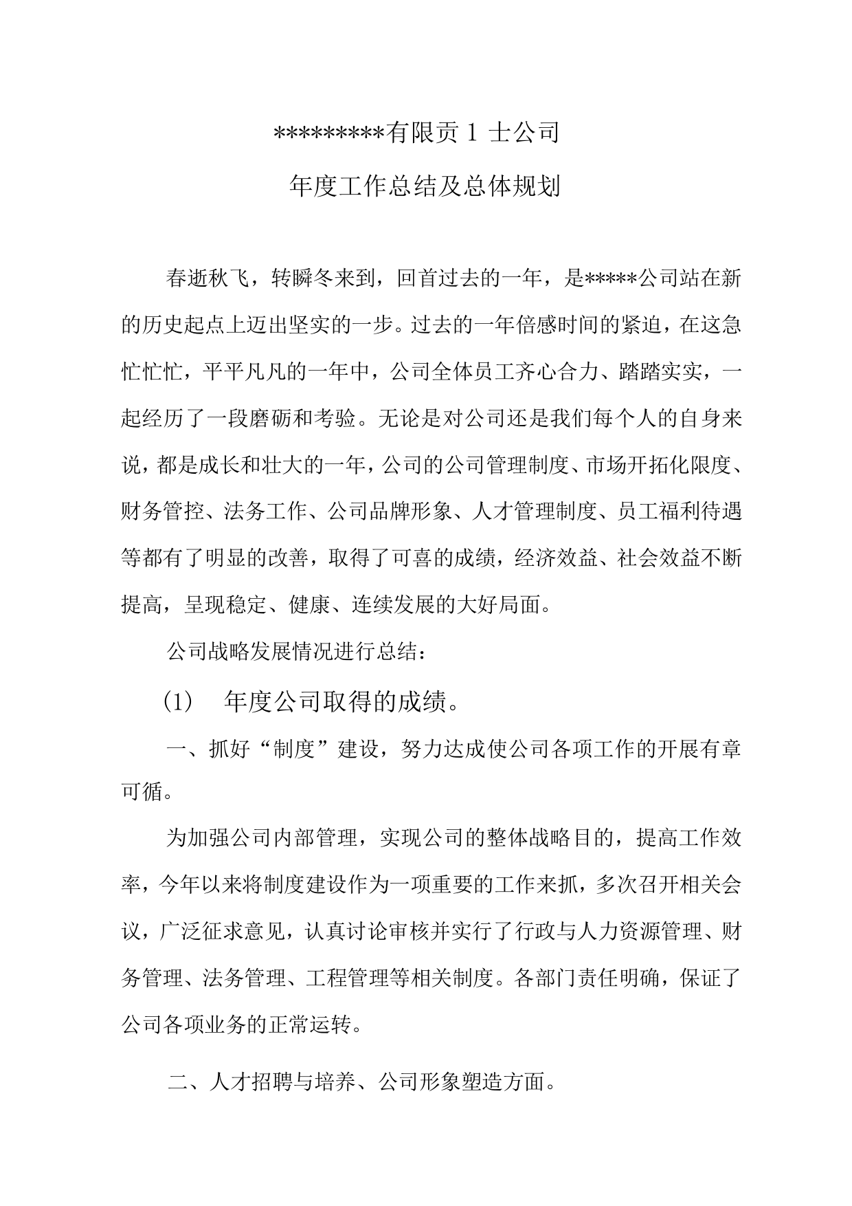 公司年度工作总结及战略规划