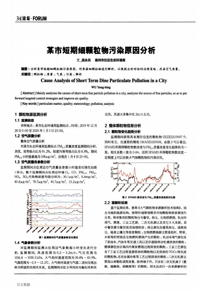 某市短期细颗粒物污染原因分析