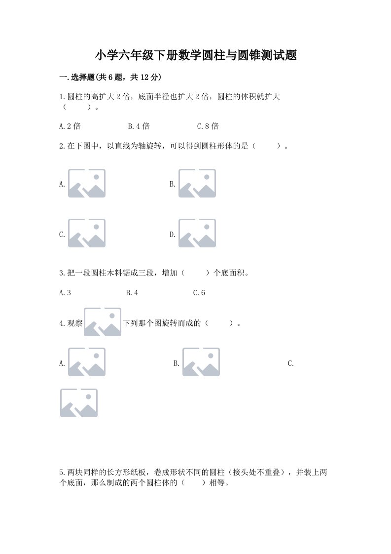 小学六年级下册数学圆柱与圆锥测试题（各地真题）