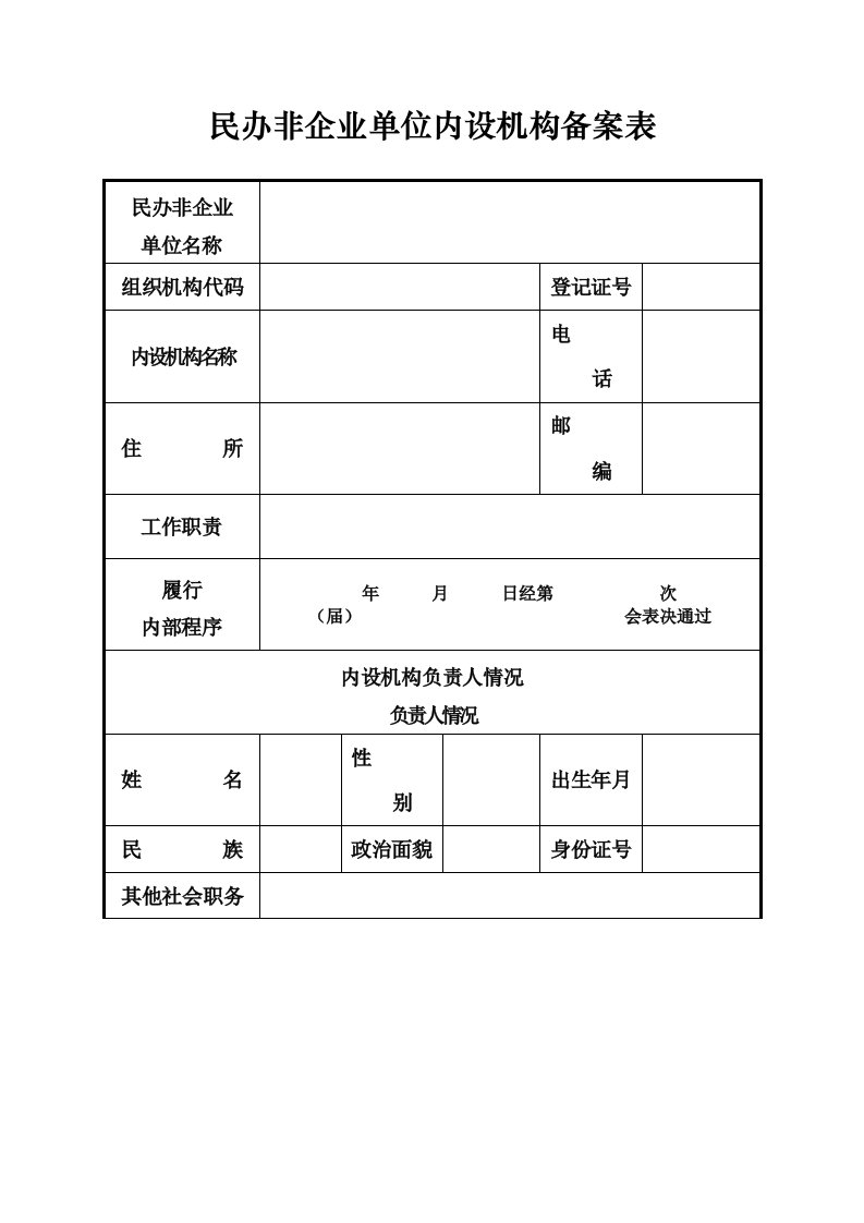 民办非企业单位内设机构备案表