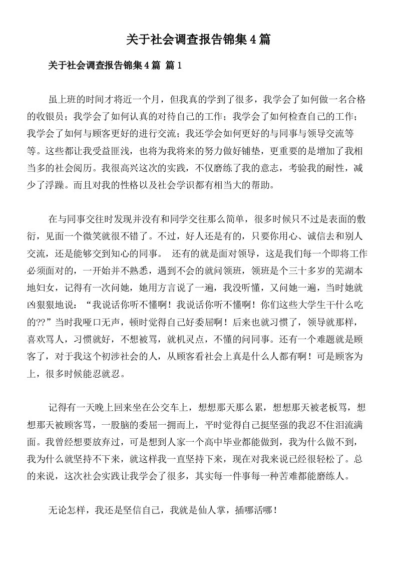 关于社会调查报告锦集4篇