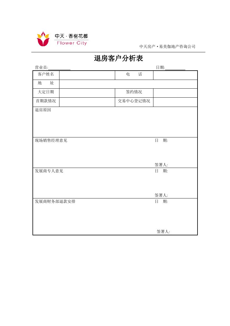 推荐-退房客户分析表