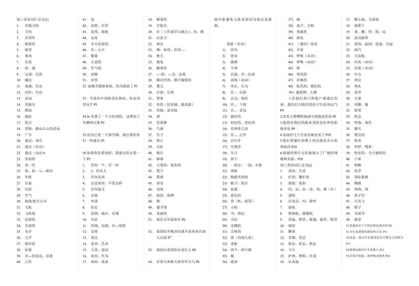 初三词汇测验1-100页