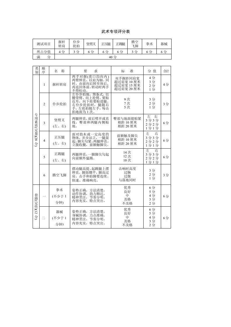 武术专项评分表.doc