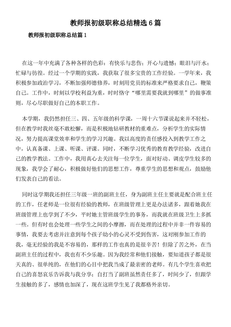 教师报初级职称总结精选6篇