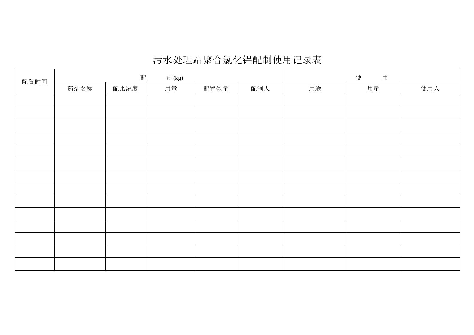 聚合氯化铝配制使用记录表