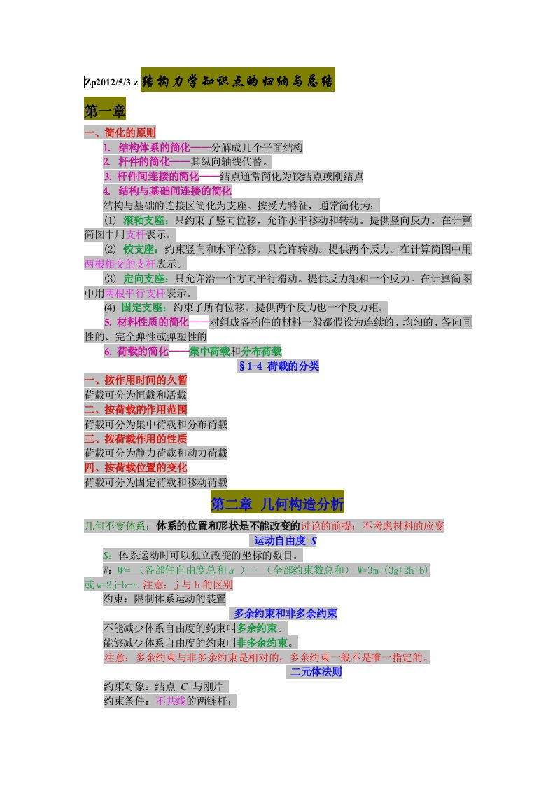 结构力学知识点考点归纳与总结