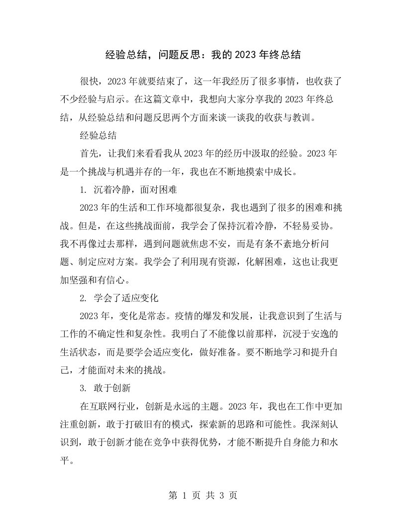 经验总结，问题反思：我的2023年终总结