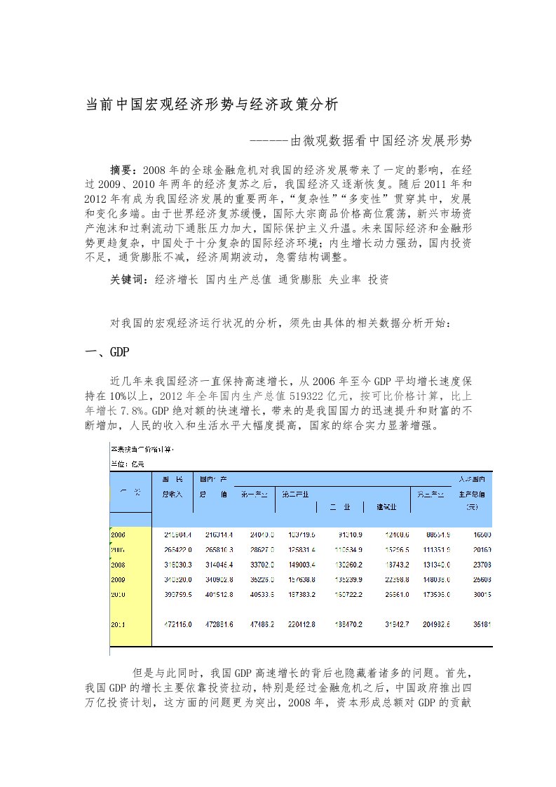 当前中国宏观经济形势与经济政策分析